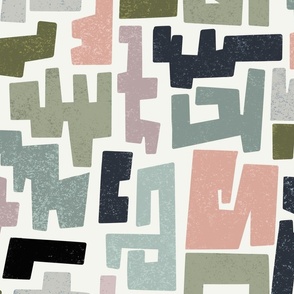 Modern Abstract Block Shapes in Cool Tones Large