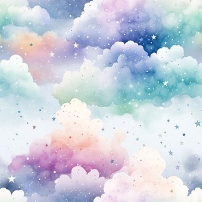 Dreamy pastel clouds and stars