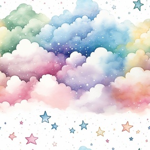 Watercolour rainbow clouds with stars