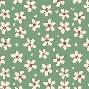Retro Flowers – 1960s and 1970's Floral, vintage green (12" repeat- flw4)