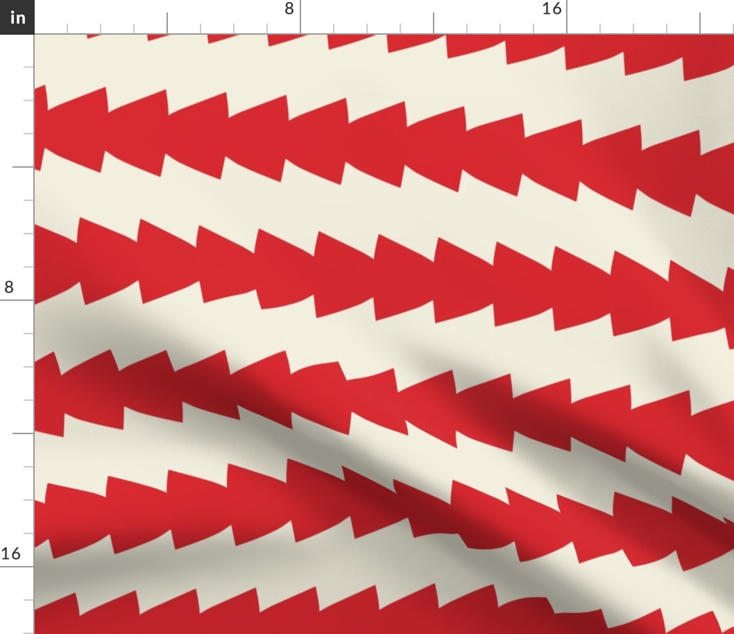 Zig Zag Zing // large print // Cool Fiery Crimson Horizontal Stripes on Ivory Spark