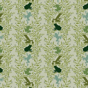 Simplified Frogs and Flowers Damask Pattern - Light- Small Scale