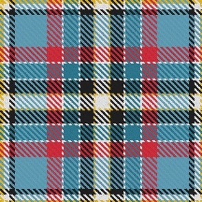 Waffle Grid Plaid in Red Grayed Blue Black and Yellow