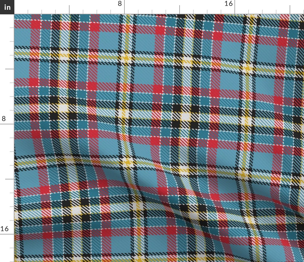 Waffle Grid Plaid in Red Grayed Blue Black and Yellow
