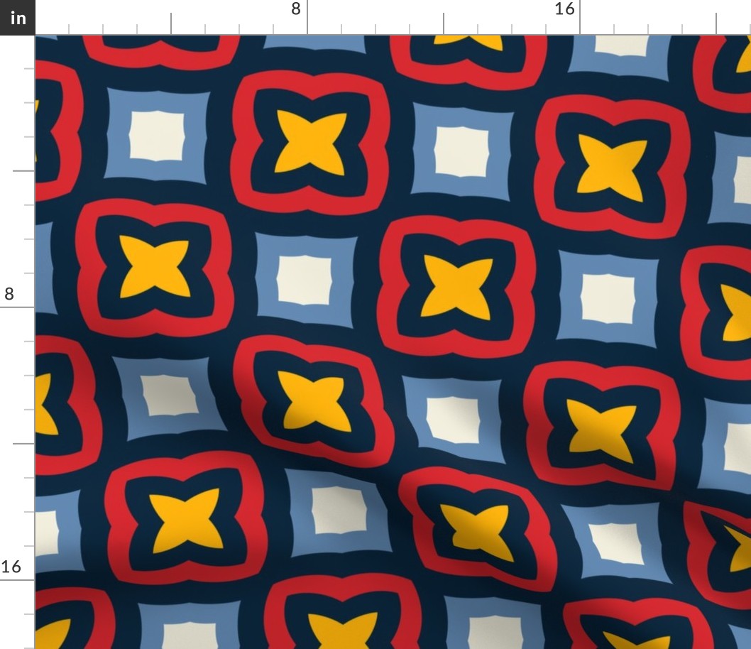 Kaleido Blocks // large print // BLAZE // Playful Multicolored Tile Grid on Burnt Midnight