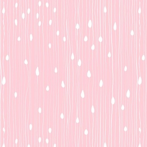 Drops and dots with intermittent broken lines, off-white on light pink / may flowers - medium scale
