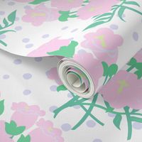 Foxglove Blooms Pastel Pink, Lilac Purple And Pale Yellow On White 50’s Retro Modern Wallpaper Floral Half-Drop Pattern Written On The Wind Movie Palette