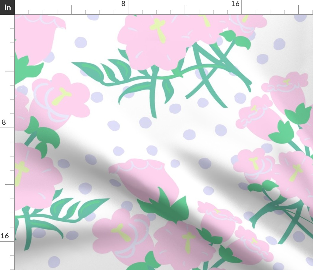 Big Foxglove Blooms Pastel Pink, Lilac Purple And Pale Yellow On White 50’s Retro Modern Wallpaper Floral Half-Drop Pattern Written On The Wind Movie Palette