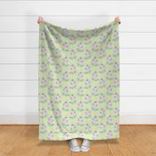 Foxglove Blooms Mini Pale Yellow With Pastel Pink, Lilac Purple On 50’s Retro Modern Wallpaper Floral Half-Drop Pattern Written On The Wind Movie Palette