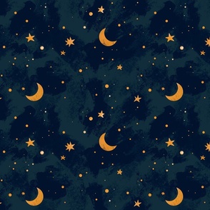 Magical Starry Night Sky With Moons On A Vintage Background 