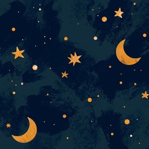 (Large Scale) Magical Starry Night Sky With Moons On A Vintage Background 