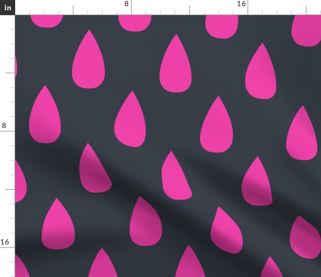 Raindance // x-large print // Flashy Fuchsia Raindrops on Stardust Steel
