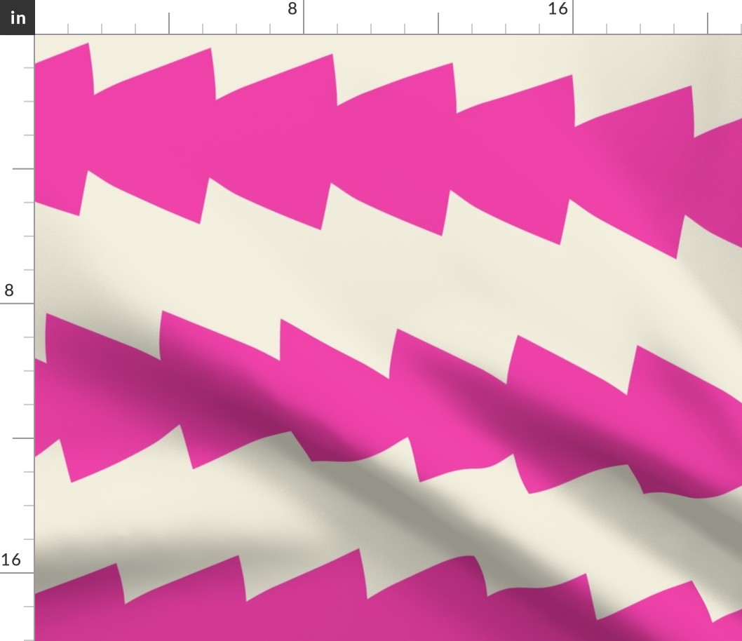 Zig Zag Zing // x-large print // Cool Flashy Fuchsia Horizontal Stripes on Pop Princess Pearl