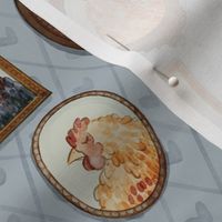 Chicken Family Portraits (Pale Blue-Grey Background)