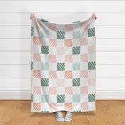 Large - Gingham Check - Happy Skies - Simple and Classic Picnic Plaid - Muted Green x Pink - Checkerboard