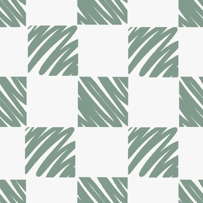Large - Gingham Check - Happy Skies - Simple and Classic Picnic Plaid - Muted Sage Green x White - Checkerboard - Matcha Green