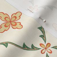 Elegant Grandmillennial minimalist floral damask  in warm comfort orange, gold, green and honey