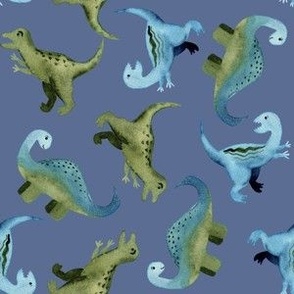 Watercolor green and blue Dinosaurs - blue nova for girls and boys