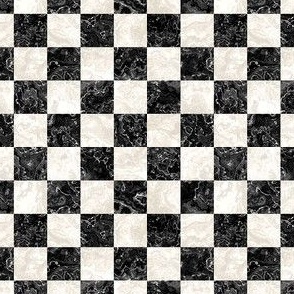 Black and White Marble Checks - Ditsy - Chess Checkerboard  Classic Tiles Faux Texture