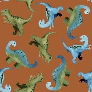 Watercolor green and blue Dinosaurs - cinnamon for girls and boys