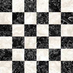 Black and White Marble Checks - Medium - Chess Checkerboard  Classic Tiles Faux Texture
