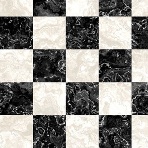Black and White Marble Checks - Large - Chess Checkerboard  Classic Tiles Faux Texture