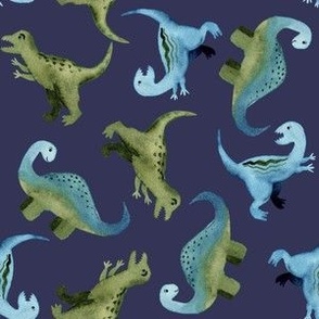 Watercolor green and blue Dinosaurs - navy blue for girls and boys