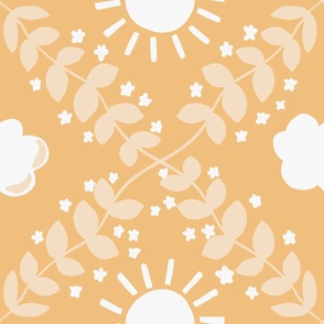 Large - Happy Skies - Look Up  - Through the Branches - Sun and Clouds - Earthy - Color Confident Nursery - Monochrome Retro Yellow