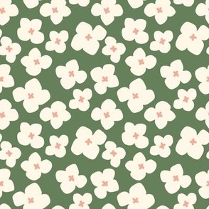 Botanical Strawberry blossom flower abstract in green cream and pink medium