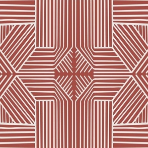 (L) Geometric Thin Lines Stripes (s) - Non-directional Mudcloth Tribal - light beige on Red Slate