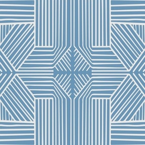 (L) Geometric Thin Lines Stripes (s) - Non-directional Mudcloth Tribal - light beige on Blue Slate