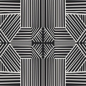(L) Geometric Thin Lines Stripes (s) - Non-directional Mudcloth Tribal - light beige on black