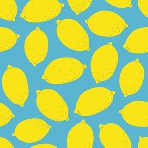 S. Small Lemons, juicy bright yellow lemons on teal blue