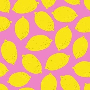 S. Small Lemons, cute Yellow lemons on solid hot pink
