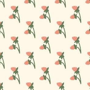 Woodland Botanical fruit Wild Strawberry green and pink on cream small