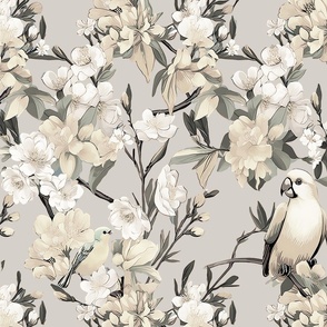 Melody Haven- Cream/White on Warm Gray Wallpaper