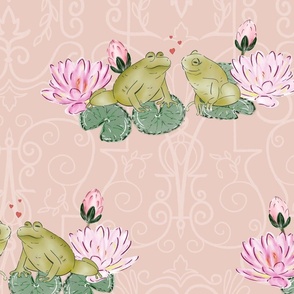 Hoppy in Love - Leap Year Frog Couple on Baby Pink - Medium Scale