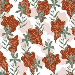 Flowers and leaves - green red pink