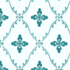 Elegant Grandmillennial minimalist floral damask in Ocean blue green