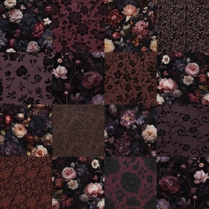 Moody Floral Cheater Quilt for French Noir Nursery dark Floral Romantic gothic patchwork dramatic flower 