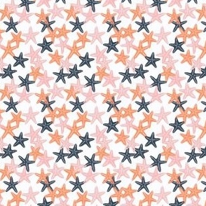 (micro scale) Starfish - coral and blue - summer beach nautical - C24