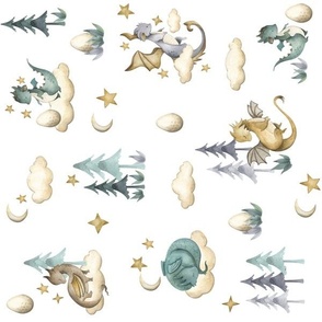 Little Dragons Rotated / White / Medium