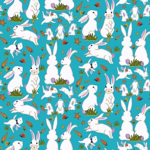 Cute & Playful Rabbit Family in Blue 