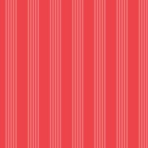 Small scale / Vertical 5 thin pastel stripes on bright red / Warm monochromatic light rose pale lines on rich deep jewel scarlet / simple classic 60s 70s modern fun bold Christmas blender