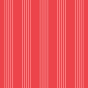 Medium scale / Vertical 5 thin pastel stripes on bright red / Warm monochromatic light rose pale lines on rich deep jewel scarlet / simple classic 60s 70s modern fun bold Christmas blender