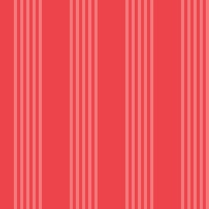 Large scale / Vertical 5 thin pastel stripes on bright red / Warm monochromatic light rose pale lines on rich deep jewel scarlet / simple classic 60s 70s modern fun bold Christmas blender