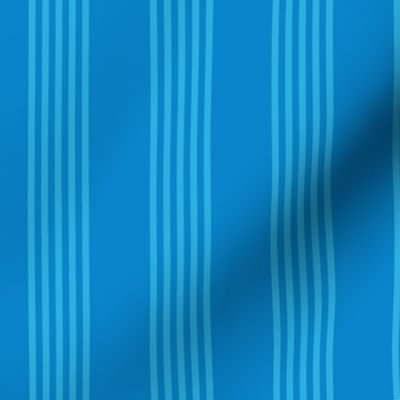 Medium scale / Vertical 5 thin pastel stripes on bright blue / Cool monochromatic light sky blue pale lines on rich deep jewel sapphire / simple classic 60s 70s modern fun bold winter blender