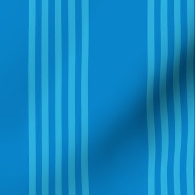Large scale / Vertical 5 thin pastel stripes on bright blue / Cool monochromatic light sky blue pale lines on rich deep jewel sapphire / simple classic 60s 70s modern fun bold winter blender
