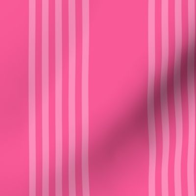 Large scale / Vertical 5 thin pastel stripes on bright pink / Cool monochromatic light rose pale lines on rich deep jewel fuchsia / simple classic 60s 70s modern fun bold hot dark blender