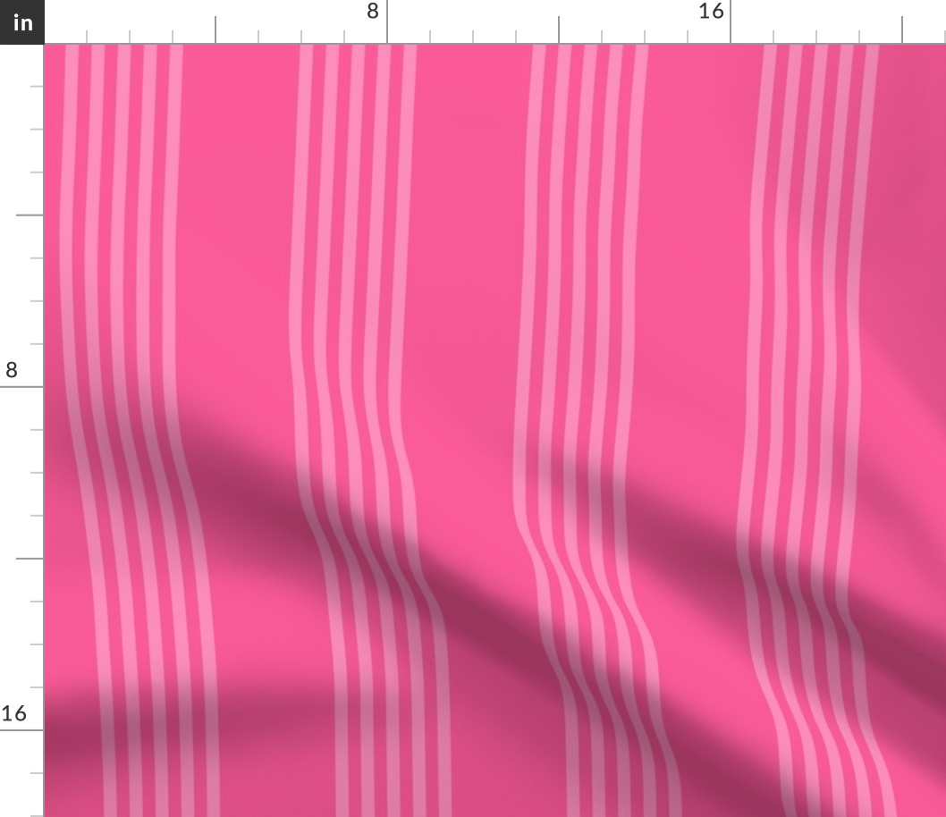 Large scale / Vertical 5 thin pastel stripes on bright pink / Cool monochromatic light rose pale lines on rich deep jewel fuchsia / simple classic 60s 70s modern fun bold hot dark blender